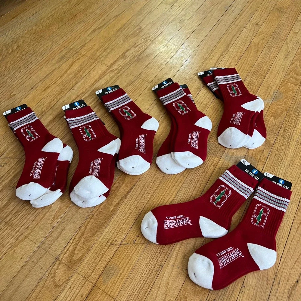 For Bare Feet Socks Stanford 4 Stripe Deuce Youth Size 13, 1-3 Red Cardinal New